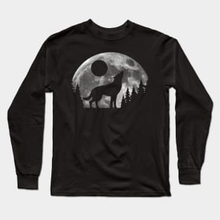 Wolf And Forest On Moon Long Sleeve T-Shirt